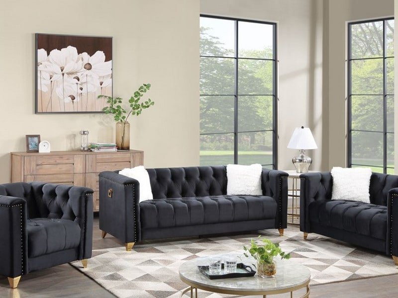 Black Velvet Sofa - Home Center Furniture